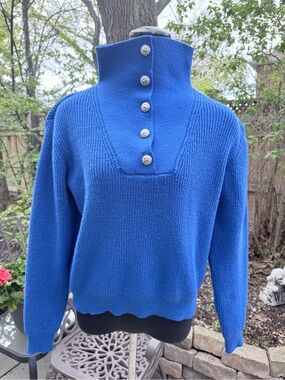 Blue Button-Neck Women’s Sweater